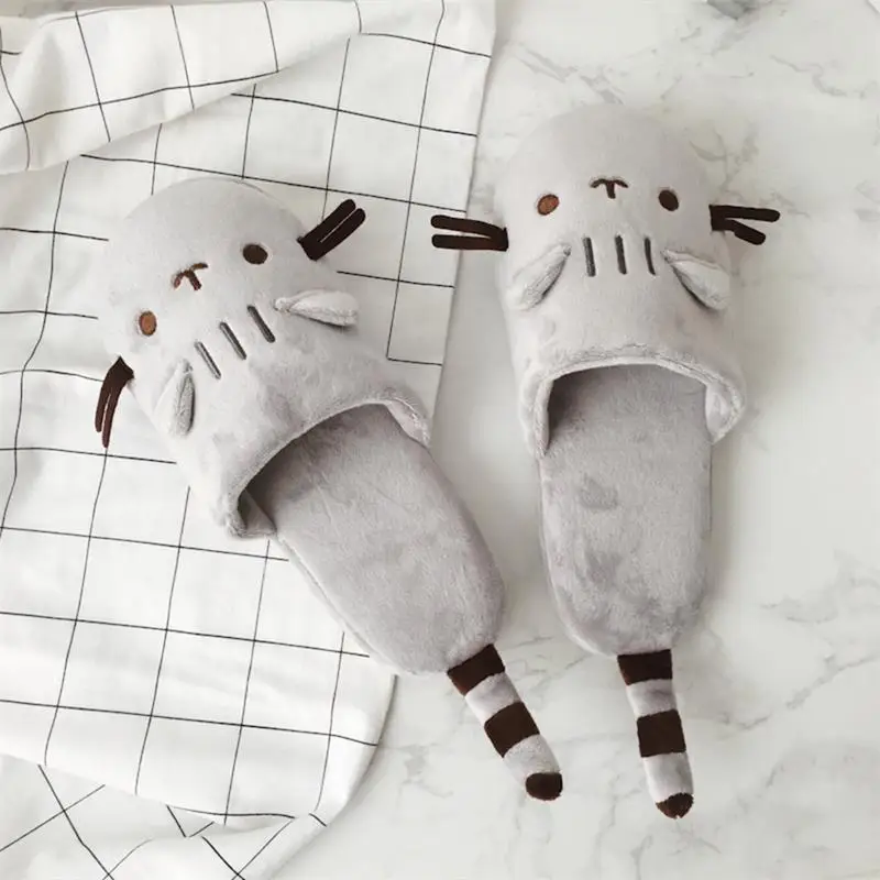 

Female Furry Cat Indoor Slippers Warm Faux Fur Cute Cartoon Winter Home Floor Shoes Woman Lovers Soft Plush House Slipper SH468