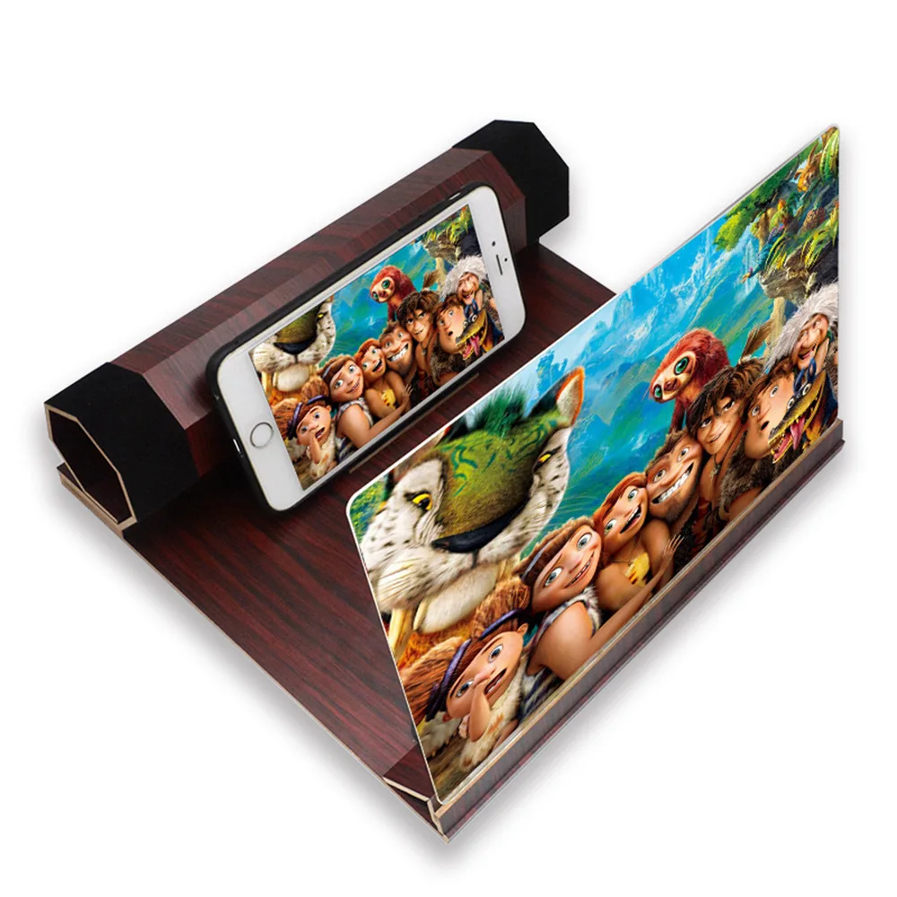 

12 inch wood grain mobile phone screen 3D magnifying glass enlarged mobile screen stand phone stand