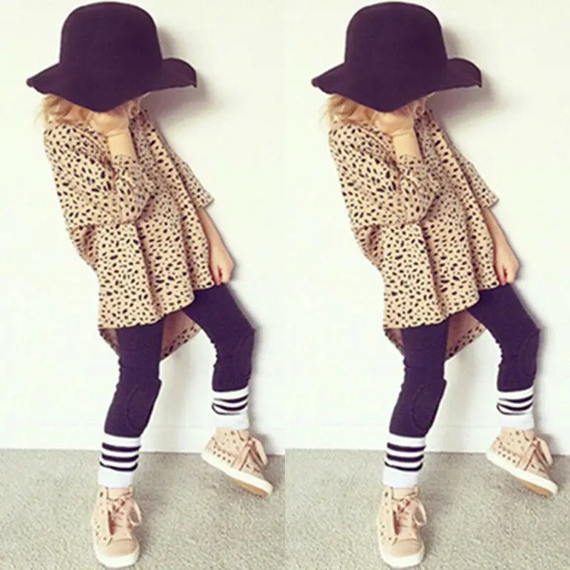 Модные топы с рукавом три четверти и леопардовым принтом для маленьких девочек