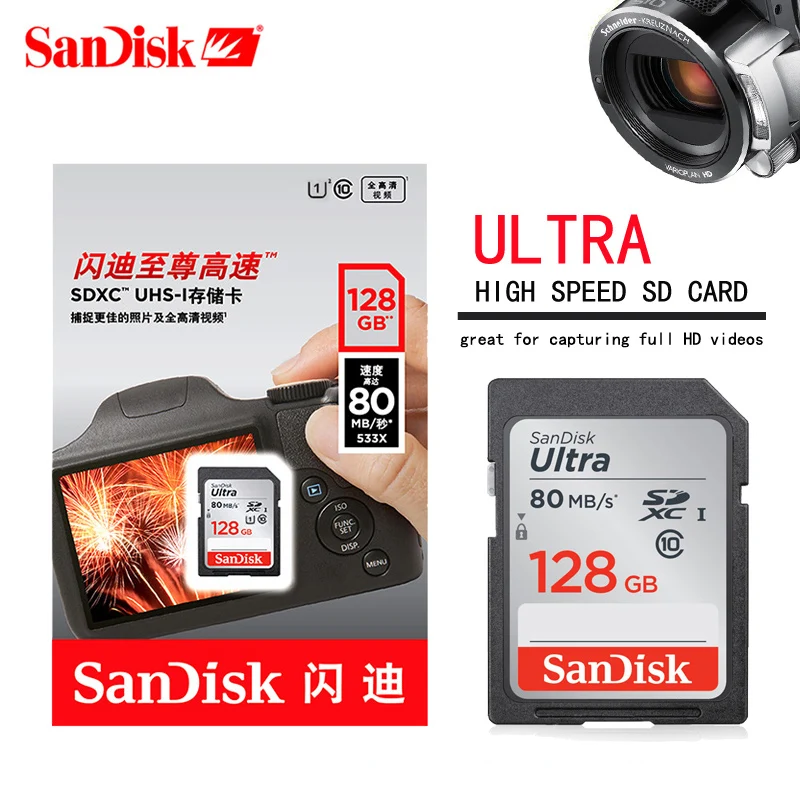 

100% Sandisk Ultra memory Card class 10 sd card Microsd 64GB 32GB 16GB 128GB Flash memory card for 1080p 3D 4K video Camera