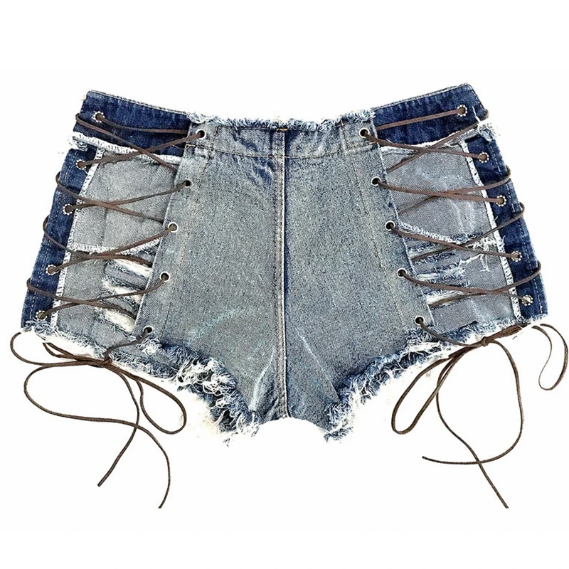 

Factory Sale Jean Shorts Sexy Low Waist Short Jeans Cotton Lace Up Denim Short Ripped Jeans Women