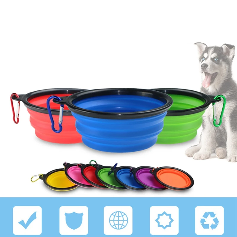 

Foldable Silicone Dog Bowls For Outdoor Travel Portable Pet Dogs Cats Silicone Water Bowl Food Dishes With Carabiner Clip