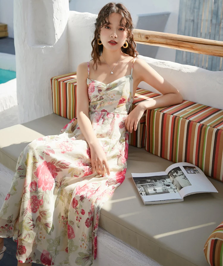 Женское пляжное платье с принтом офисное Привлекательное миди открытой спиной