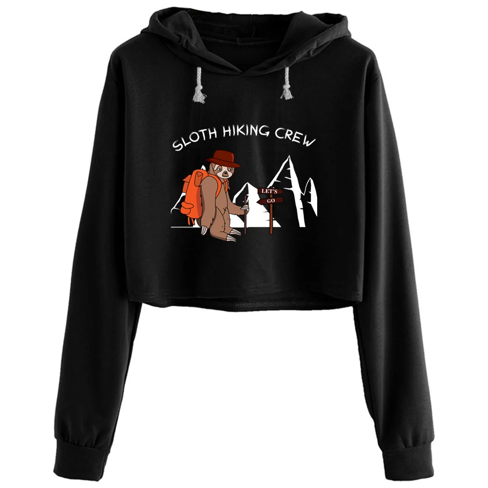 

Sloth Hiking Crop Hoodies Women Emo Aesthetic Kpop Korean Pullover For Girls