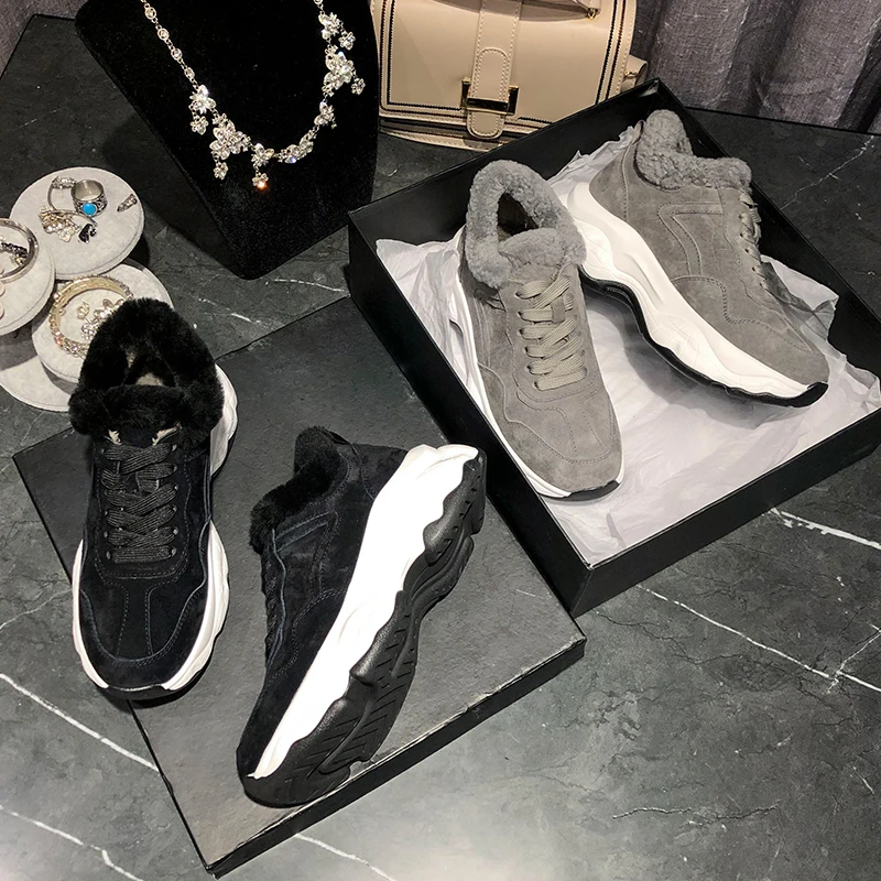 Женские зимние кроссовки на платформе повседневные кожаные с подкладкой модные