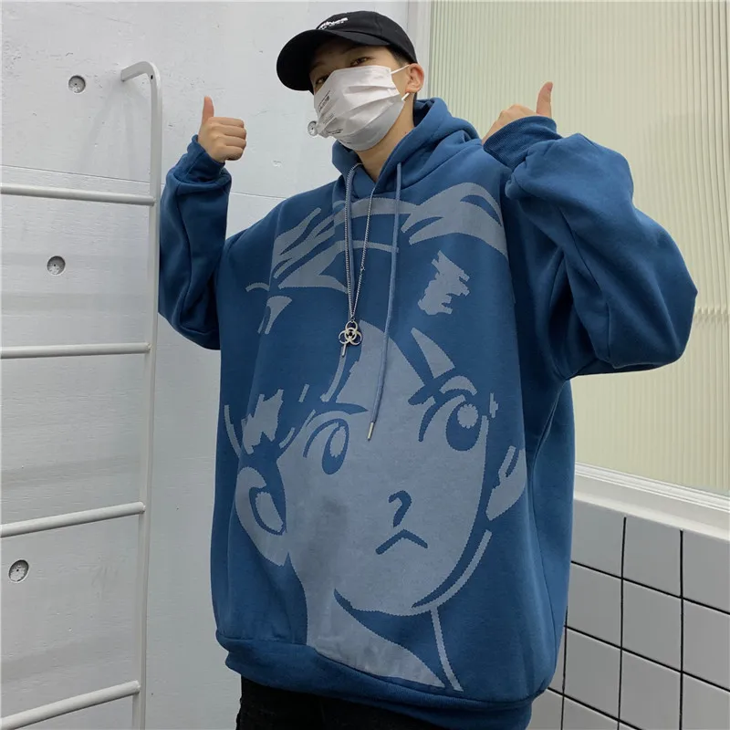 

Spring Women'S Korean Fashion Ins Hoodie Autumn Harajuku Cartoon Character Lazy BF Loose Plus Velvet Sweater For Men And Women