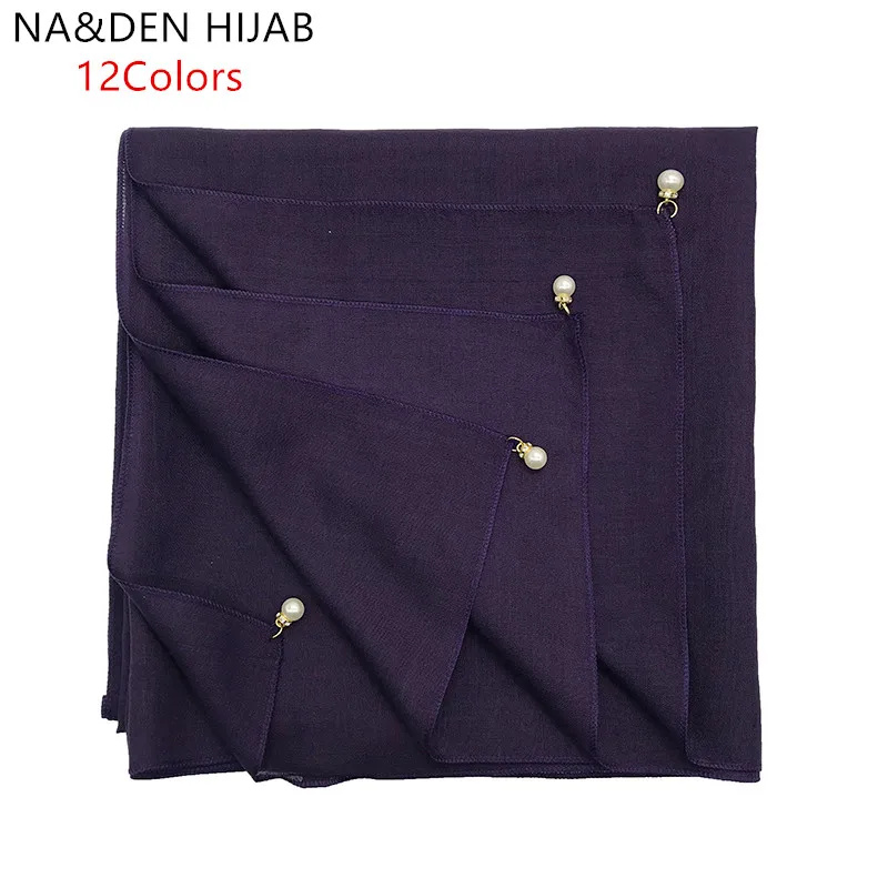 

1 шт. новые платки с кристаллами и цепочкой, квадратный шарф из пашмины в мусульманском стиле, Женский однотонный шарф, искусственный исламс...