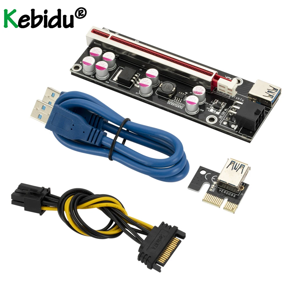 

Kebidu PCIe удлинитель карты PCI-E 1X до 16X Райзер карта PCIe удлинитель SATA на 4-контактный кабель питания USB 3,0 для видеокарты