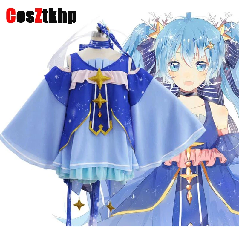 

Snow Miku Cosplay Costume Anime Dress For Girls Japanese Kawaii Style Lolita Fancy School Party Show Student Dancing Dresses