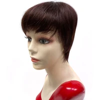 cheap short pixie cut human hair wigs with bangs red wine natural color straight remy brazilian wig for black women bob wig sale