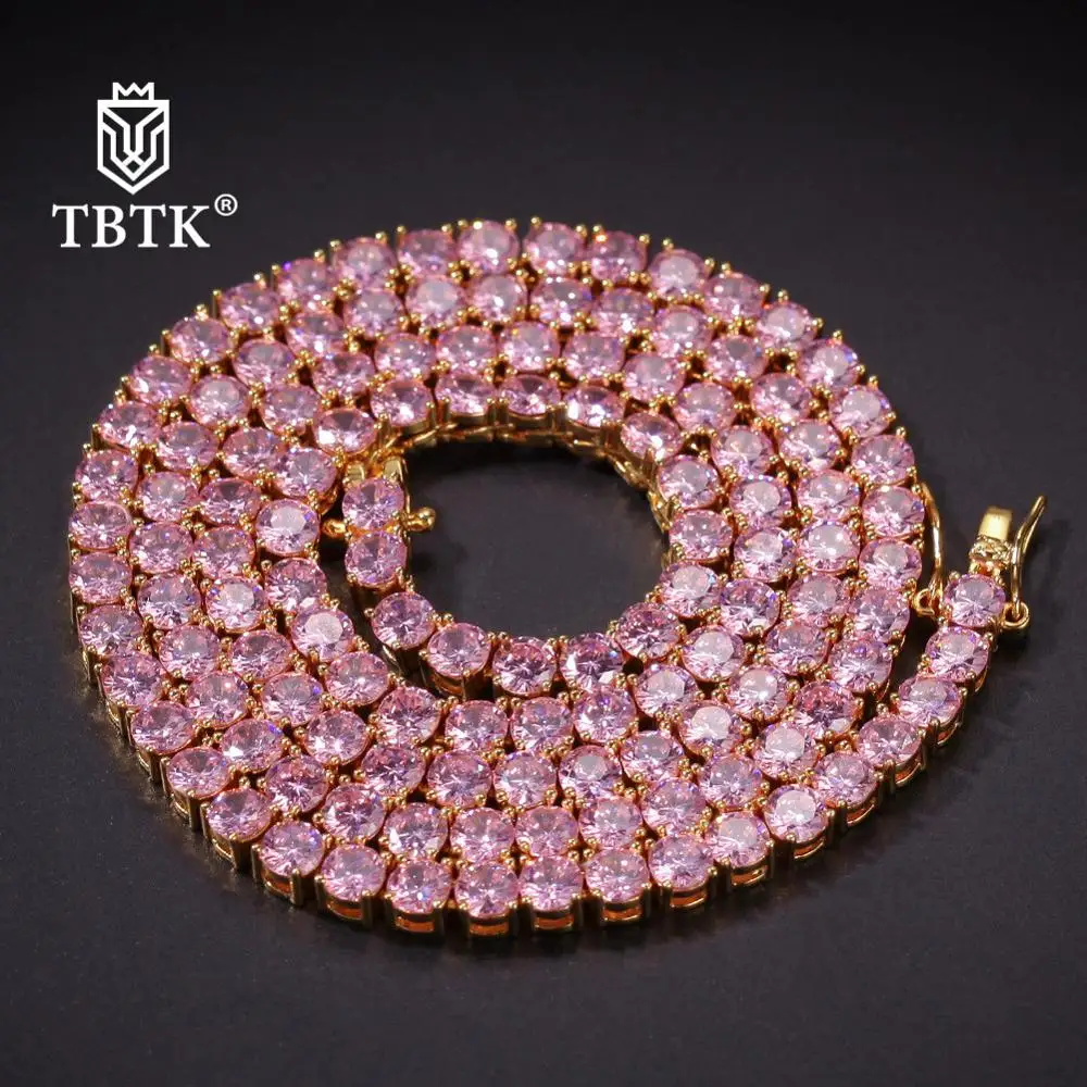 TBTK 4 мм розовое ожерелье со льдом хрустальные камни циркониевые серебряные цвета