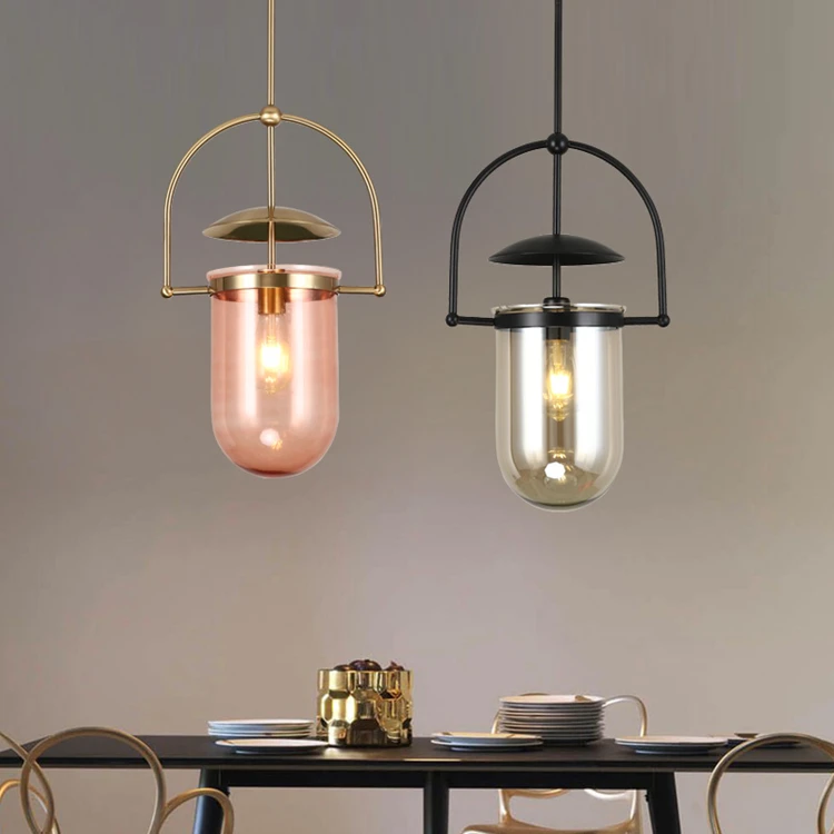 

Modern Pink Glass Pendant Lamp New Design Smoke Glass Hanging Light Pendant Lamps Living Room Lighting Hotel Lighting E27