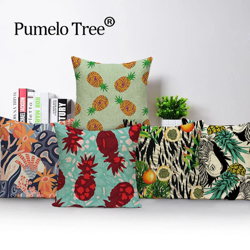 

Тропические растения Подушка Чехол джунгли Подушка с изображением ананаса для дивана подушки дом декоративные подушки 45x45 см наволочка