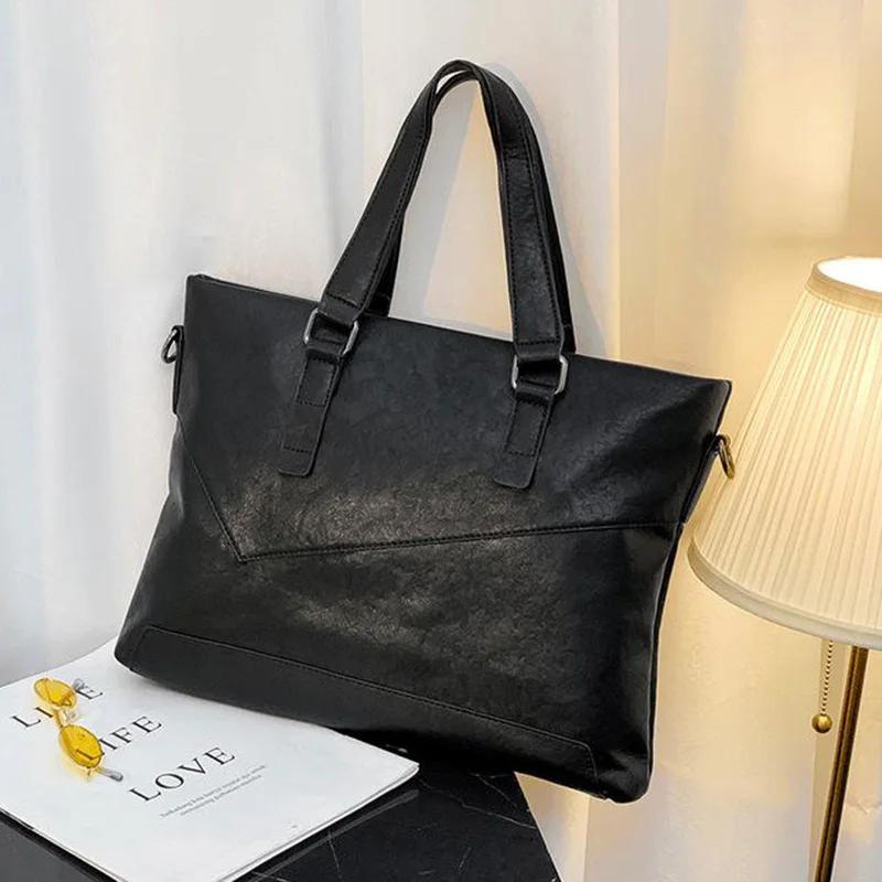 

KUDIAN BEAR Leather Men Handbag Tote Bags Black Casual Satchels Bag Shoulder Bag Fashion Shoulder Bag BIX404 PM49