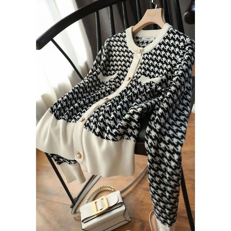 Женская одежда с узором гусиные лапки женский костюм джемпер Укороченный