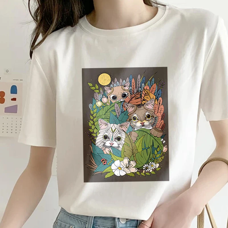 

Cat T-Shirt Female Family safari style Home Clothes For Women O Collar Lover Tops Women men's fashion t-shirts Magliette Donna