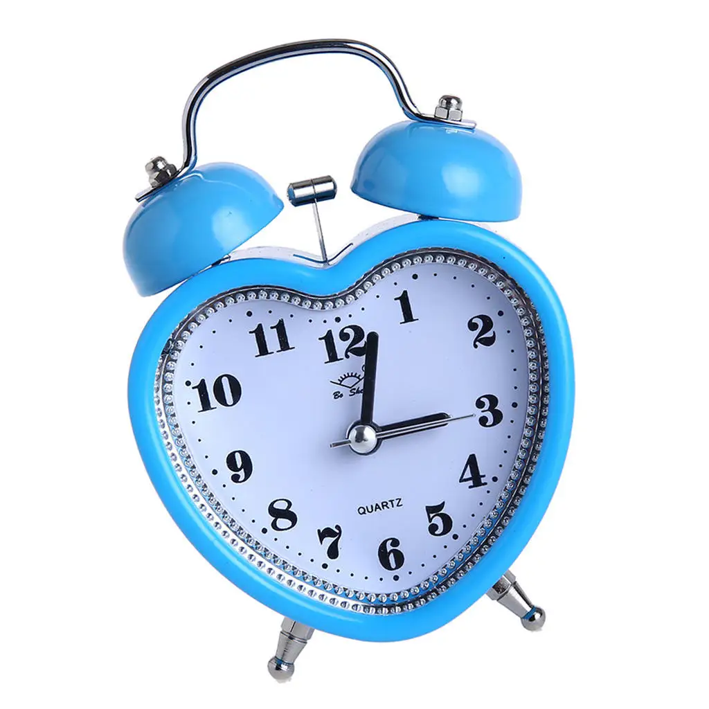 Heart Shaped 3-inch Twin Bell Alarm Clock With Night Light Battery Operated Loud 12 Hour Display | Дом и сад