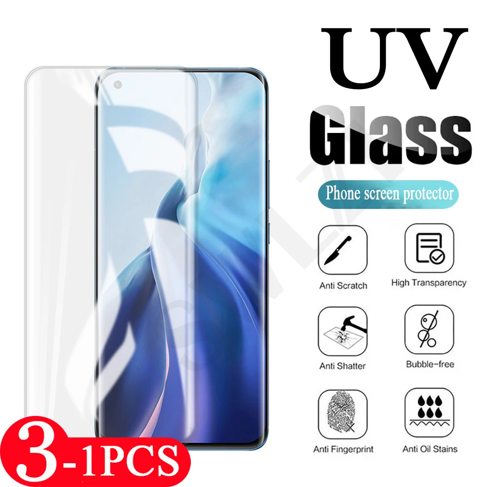 

3-1Pcs UV Glass for Xiaomi mi note 10 lite 10s 11 pro Ultra phone screen protector CC9 pro UV tempered glass protective film