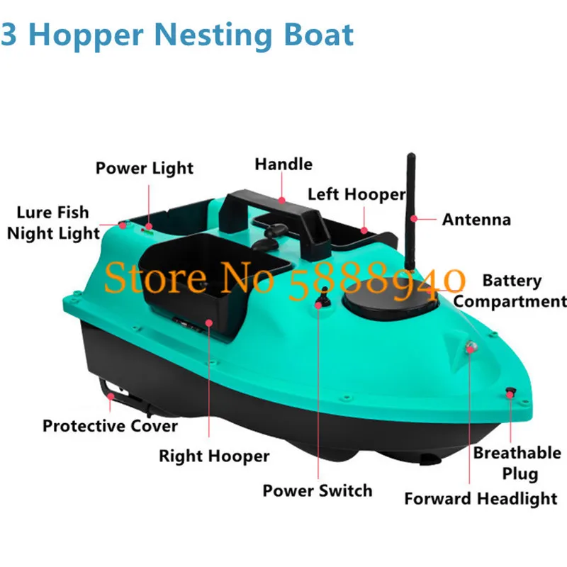 Радиоуправляемая прикормочная лодка 3 Hopper GPS с дальностью 500 м, загрузкой 2 кг, для рыбалки, 6 часов работы, 16 GPS-позиций, сонар, GPS-прикормочная лодка для рыбалки, игрушка, подарок (art.: 3920dc9acfea2) - 3920dc9acfea2