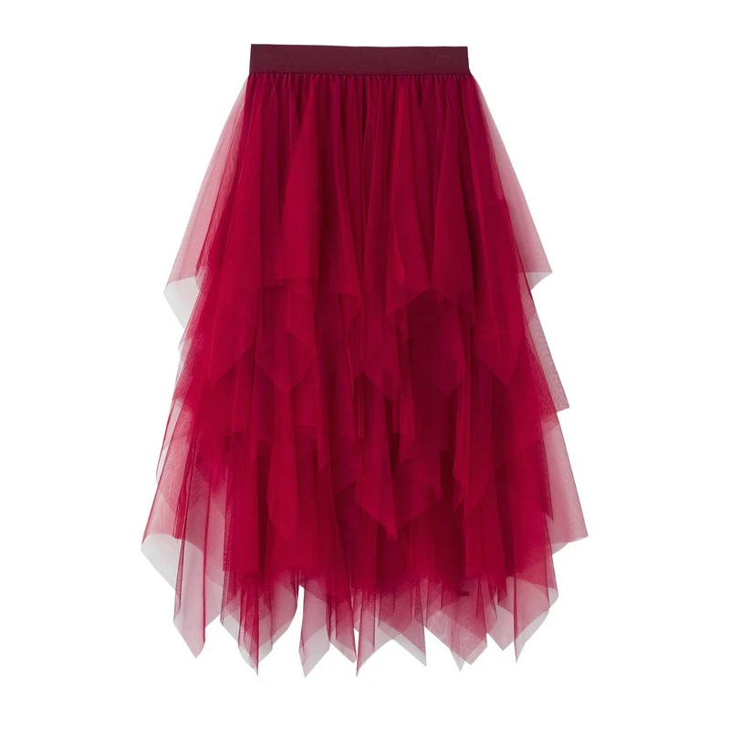

Candy Color Tutu Tulle Skirt Women Casual High Waist Maxi Midi Long Skirt Femme Irregular Party Mesh Skirts Female Jupe Longue