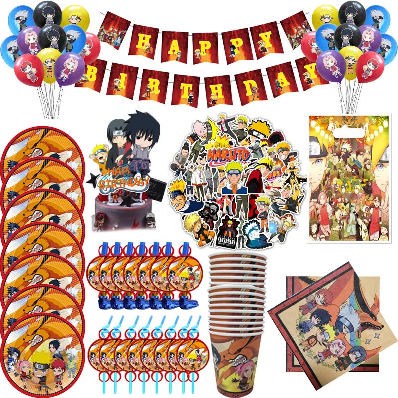 Набор украшений в стиле Наруто для дня рождения, шары, флаги, баннеры, торты, товары для детской вечевечерние, Хэллоуина