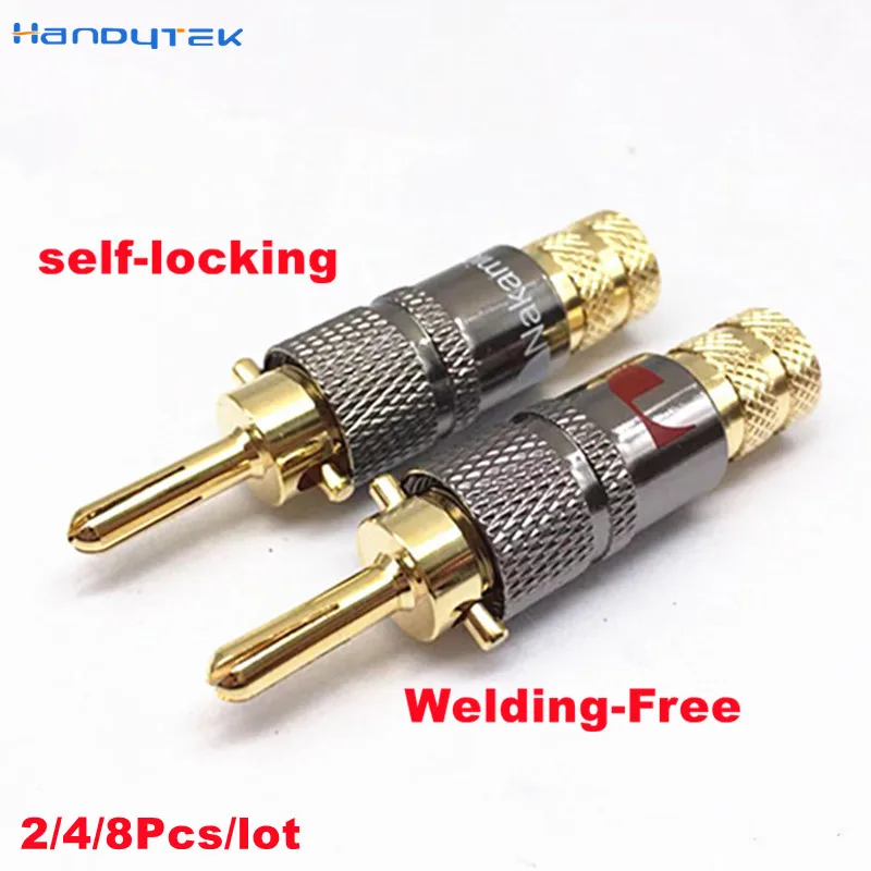 

2/4/8 шт., самоблокирующиеся медные позолоченные штекеры для динамиков, без сварки