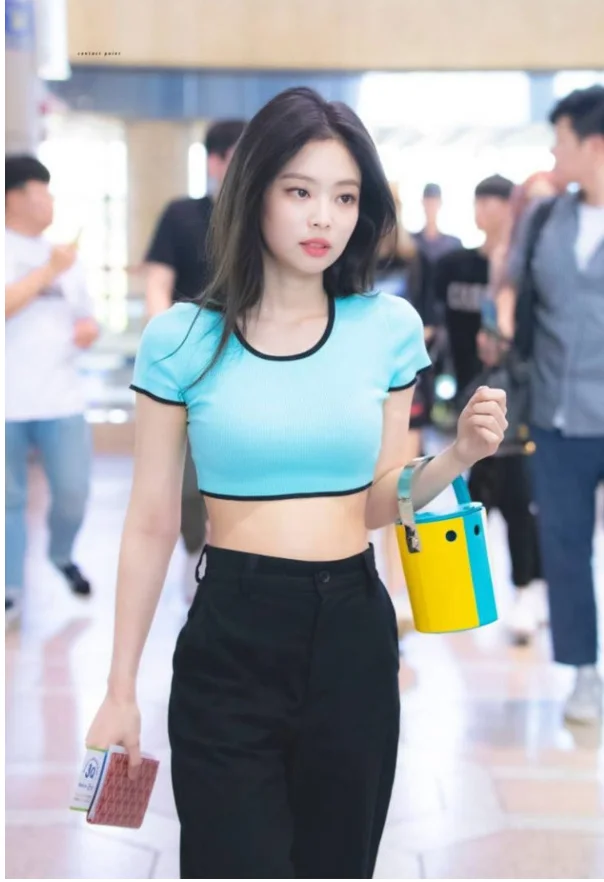 Kpop Blackpink JENNIE/уличная футболка с круглым вырезом Женский костюм из двух предметов, топ и штаны, женский корейский сексуальный тонкий комплект из 2 предметов