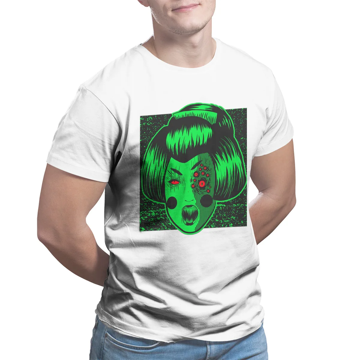 

Horror Manga Print Funny Anime Tops Round Collar Plus Size Clothing 29016