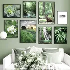 Зеленый лес трава водопад суккуленты художественная стена с цитатой Картина на холсте нордические плакаты и принты настенные картины для гостиной