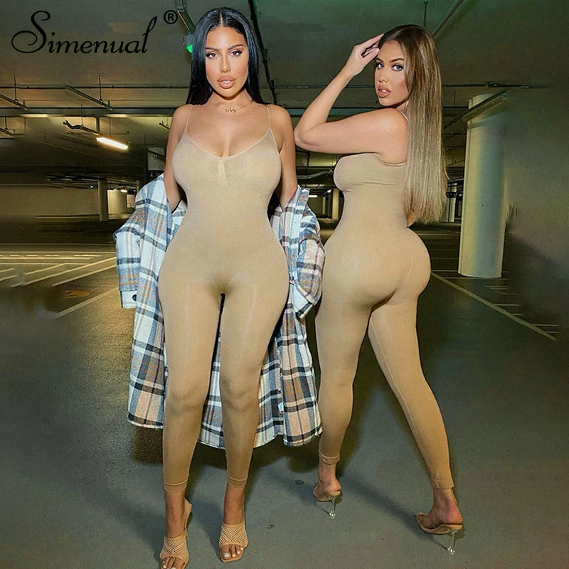 

Simenual Solid Casual Rompers Womens Jumpsuit Strap Workout Sportswear Fashion Clothing 2021 One Piece Active Wear Outfits