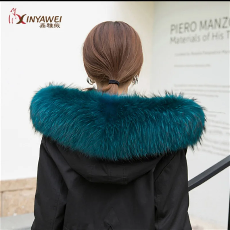 

Real Fur Collar For Parkas Coats Luxury Warm Natural Natural Raccoon Scarf Women Large Male Fur Scarves Down Fur Jackets 75cm.