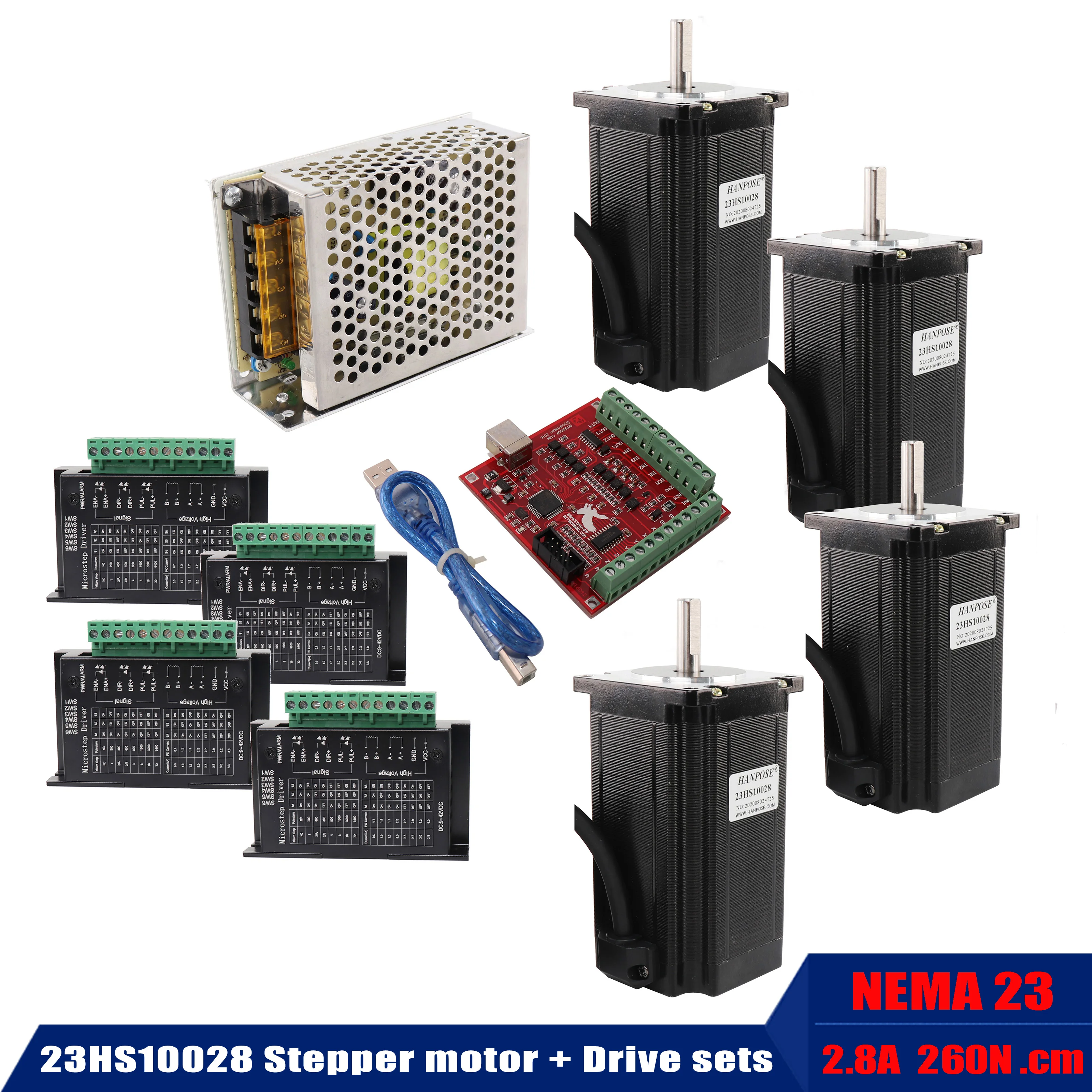23HS10028 шаговый двигатель длина корпуса 100 мм + 4 шт. драйвер TB6600 USB провод