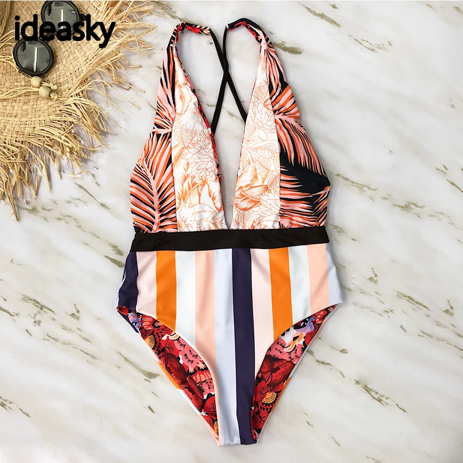 Новый сексуальный купальник размера плюс 2020 с глубоким v образным вырезом