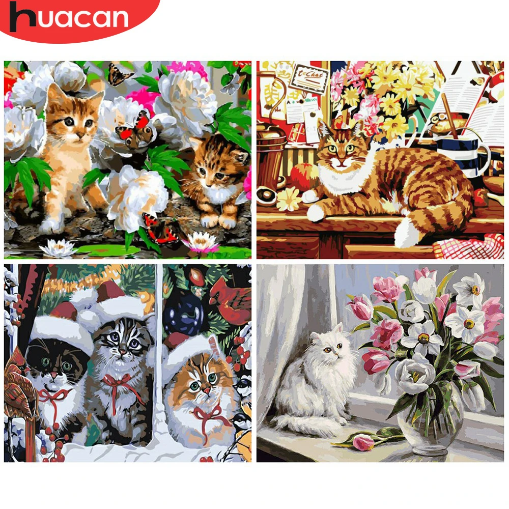 HUACAN картинки по номерам наборы для рисования животных холст ручная роспись