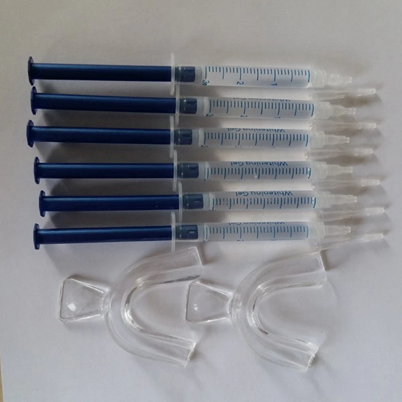 

Free shipping Popular Teeth Whitening Kits (6 syringes+2 trays) Dental Bleaching System Oral Gel Kit Tooth Whitener