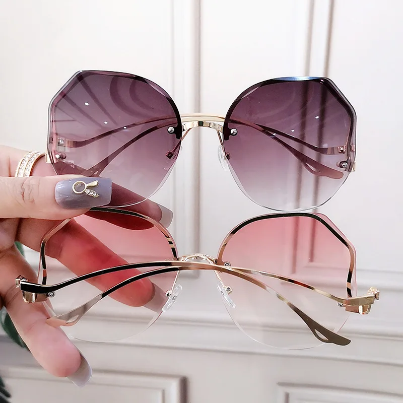 

Fashion Brand Design Vintage Rimless Sunglasses Women Men Retro Cutting Lens Metal Eyewear Outdoor Sun Protection Sun Glasses