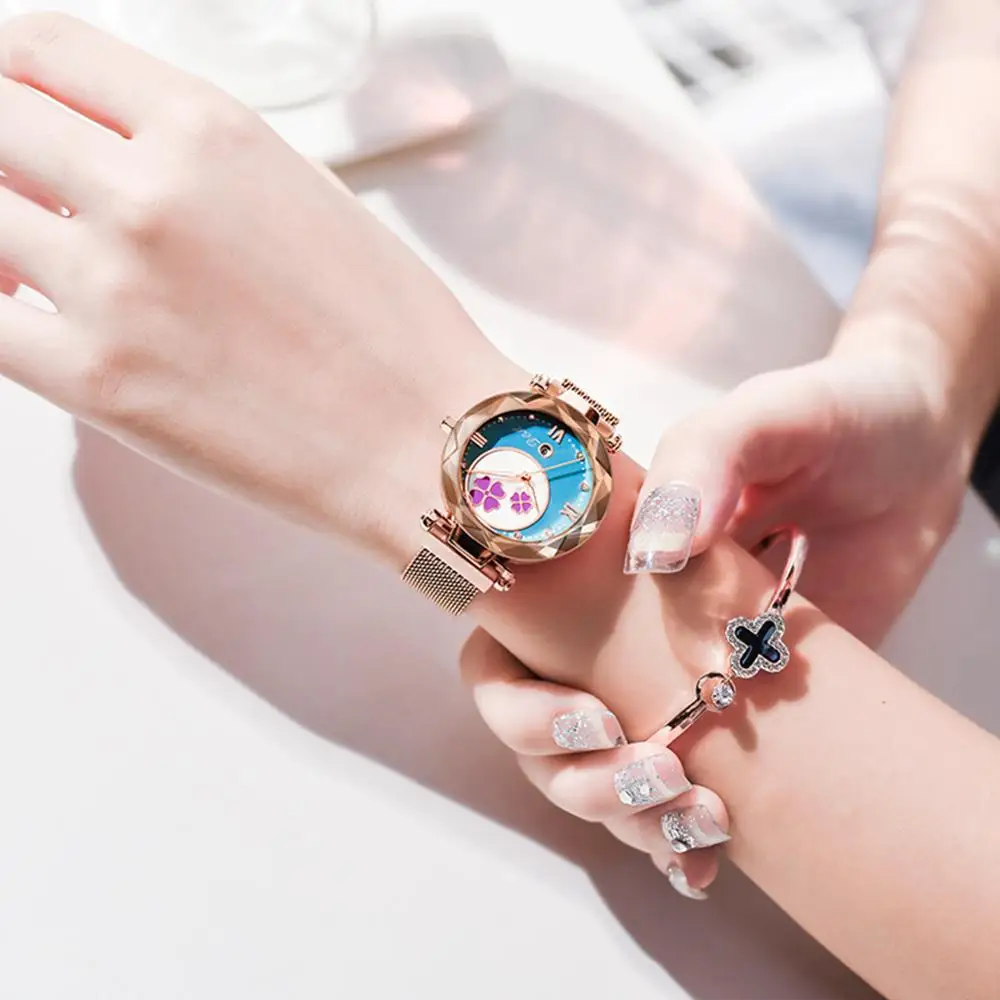 Часы DOM женские кварцевые с магнитной застежкой люксовые наручные сетчатым