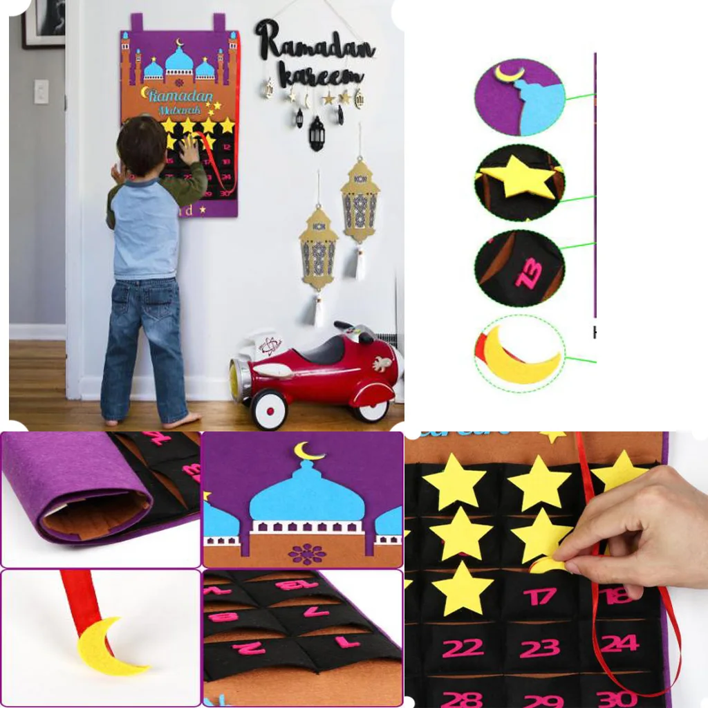 

Felt Ramadan Eid Mubarak Kareem Wall Hanging Numbered Countdown Calendar Planner
