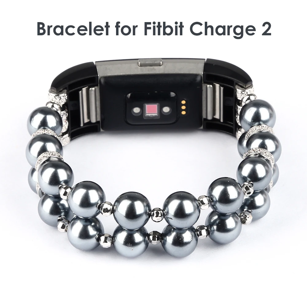

Black Pearl Braceletfor Fitbit Charge 2 Band Replacement Strap Beads Elastic Woman Girls Wristband Luxury Bling Jewelry Dressy