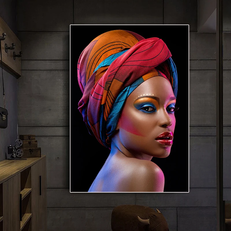 

Sexy Makeup African Woman Canvas Painting Red Lips Girl Posters and Prints Scandinavian Cuadros Wall Art Picture for Living Room