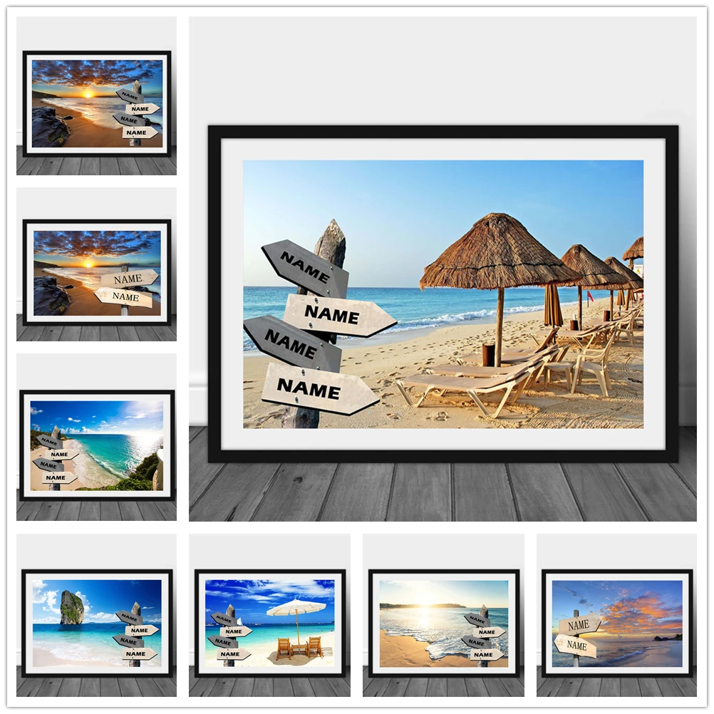 Настенная картина на заказ с именем холст красочным морским пейзажем