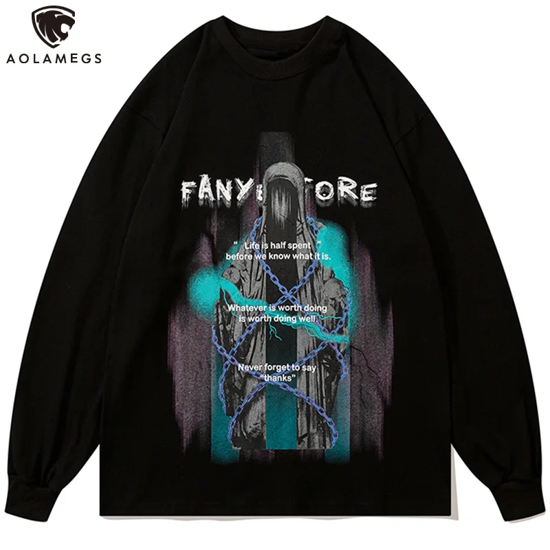 

Aolamegs Sweatshirts Hoodie Men Gothic Demon Letter Graffiti Print Pullover Autumn Oversized Punk High Street Fashion Streetwear