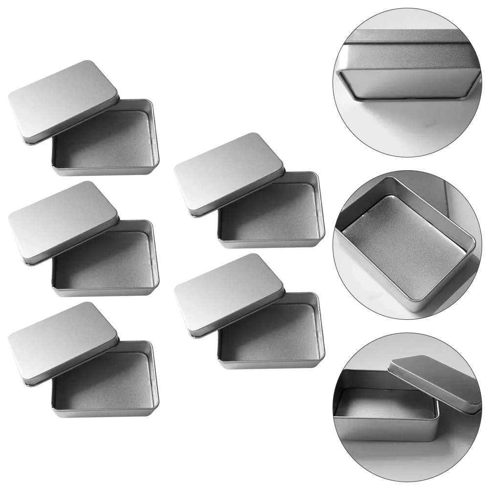 

5 Pcs Tinplate Case Candy Container Cards Storage Tins Rectangular Jewelry Cans
