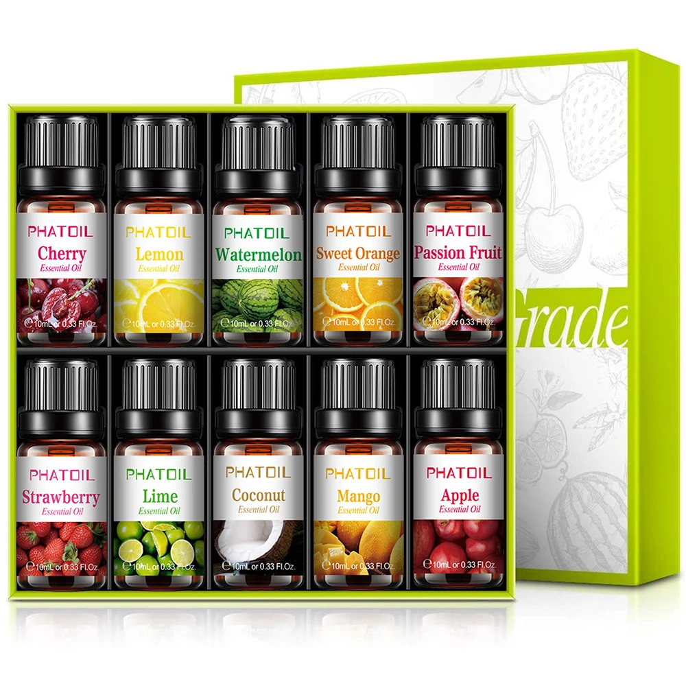 

10pcs Fruit Fragrance Essential Oils Gift Set Strawberry Mango Watermelon Passion Fruit Coconut Flavoring Oil for Candle Making