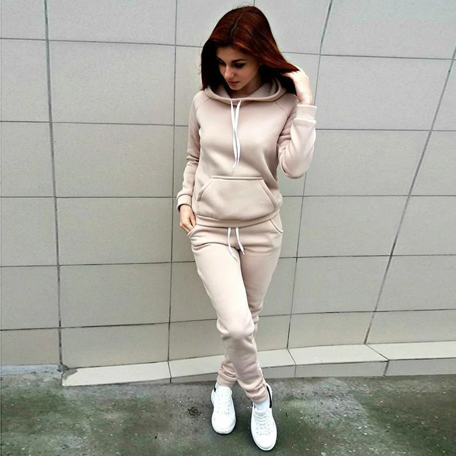 ZOGAA New Tracksuit Women Two Piece Sets Outfits Fleece Large Pocket Hooded Pullover Sweat Suits Sportwear |