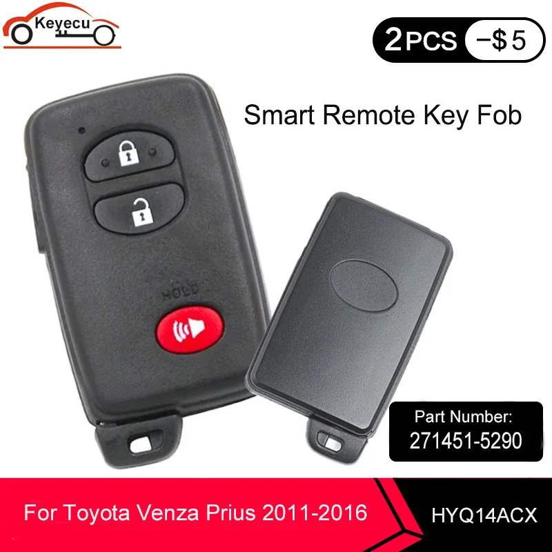 

KEYECU Smart Remote Car Key 2+1 3 Button Fob 312 / 314.3 / 315 / 433MHZ for Toyota Venza Prius 2011-16 HYQ14ACX P/N: 271451-5290