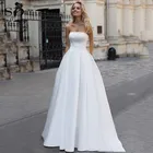2020 простое длинное белое атласное свадебное платье es 2020, свадебные платья-трапеции с бисером, женское свадебное платье, свадебное платье