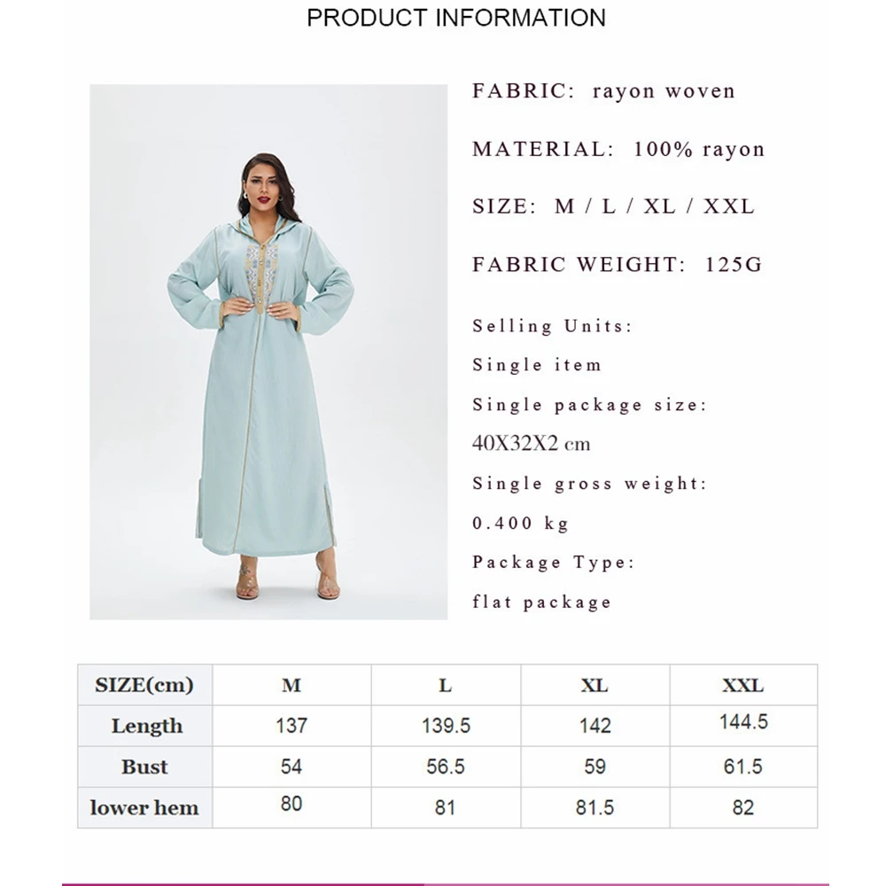 

Lugentolo Maxi Dresses for Women Hooded Muslim Fashion Dubai Abaya Casual Embroidered Big Swing Dress