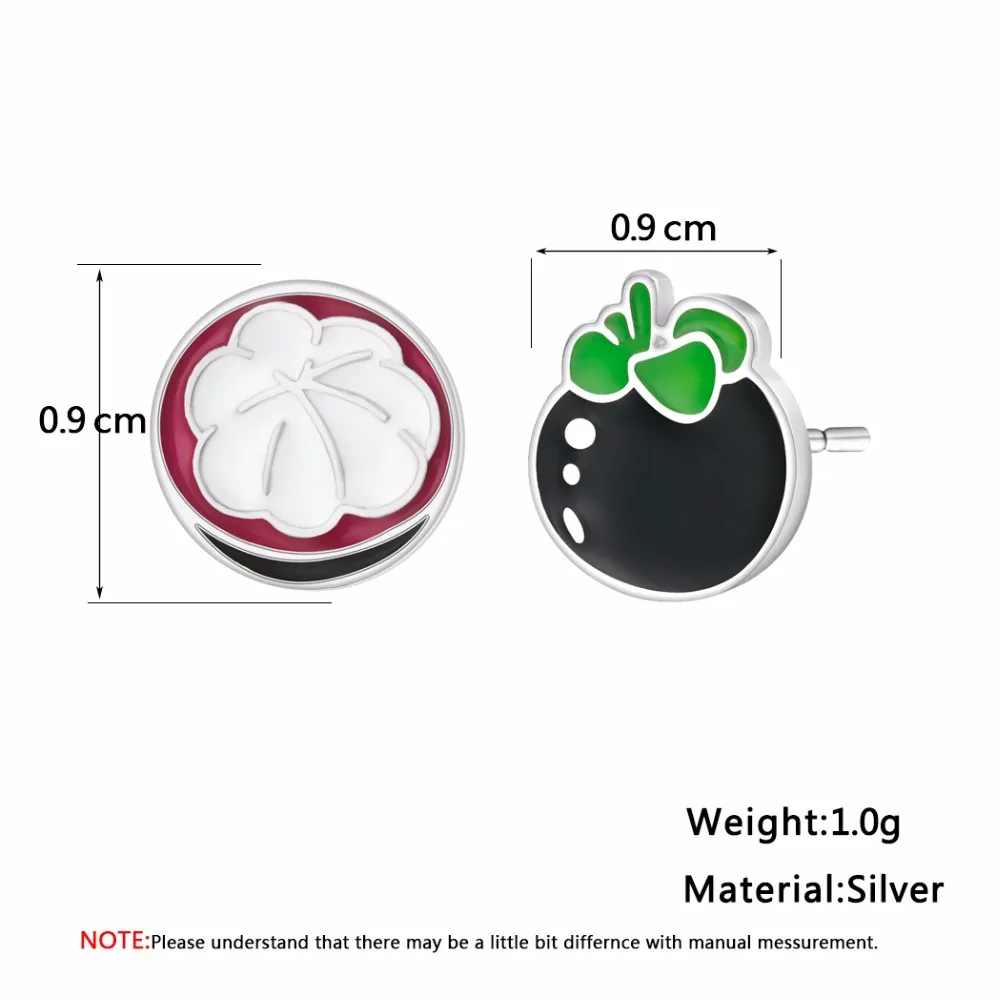 Женские серьги-гвоздики с изображением фруктов акварелью и мангостином |