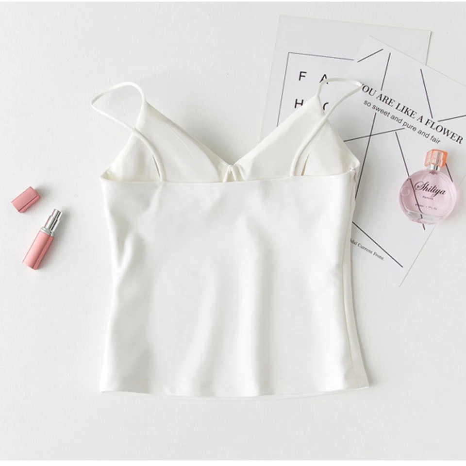 

Women's V Neck Side Zipper Cami Bra Padded Casual Basic Spaghetti Wrapped Chest Strap Chest Pad Sleeveless Outer Wear Crop Bra